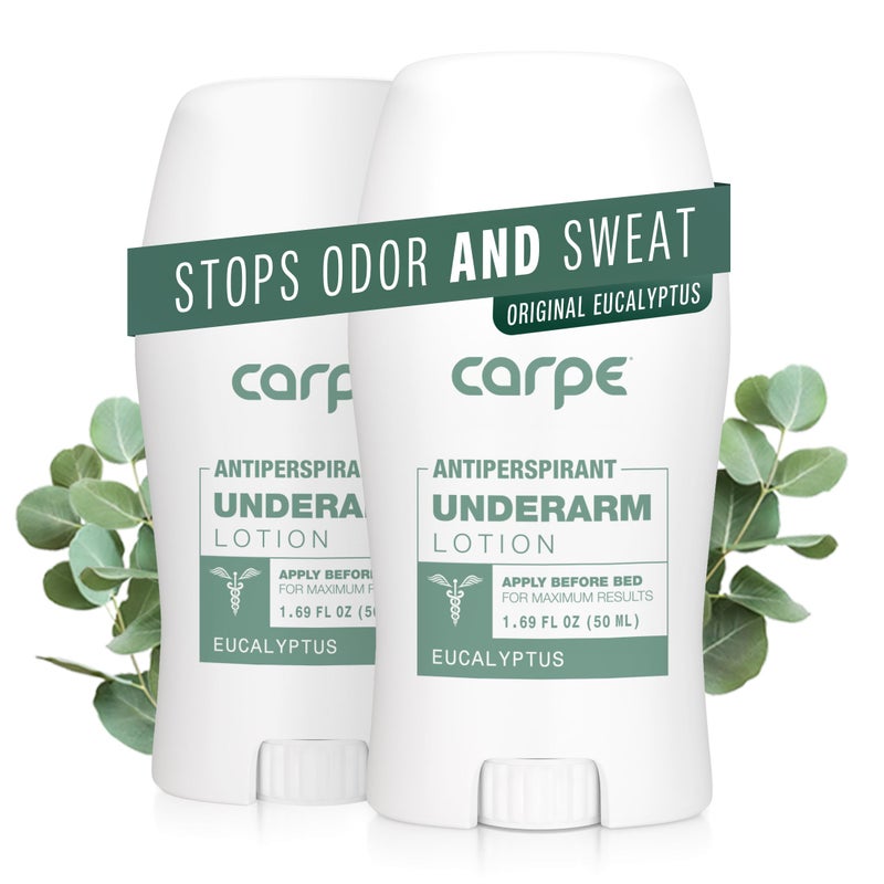 Carpe Underarm Antiperspirant and Deodorant Clinical strength antiperspirant with allnatural eucalyptus scent Combat excessive sweating and stay fresh Great for hyperhidrosis Pack of 2